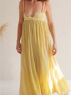 Chartreuse/Yellow Maxi Dress with Sheer Skirt
